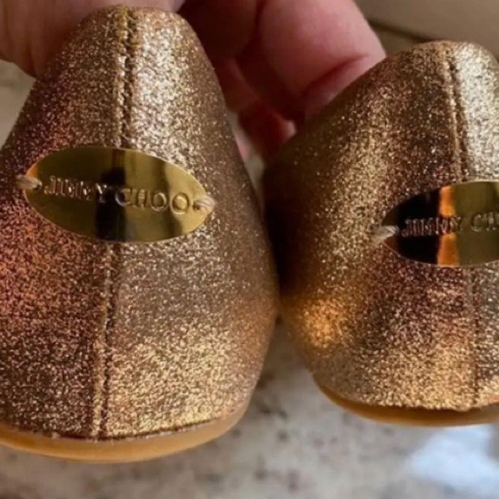 Jimmy Choo Gold Glitter Ballet Flats Size 37 5 - Picture 5 of 11